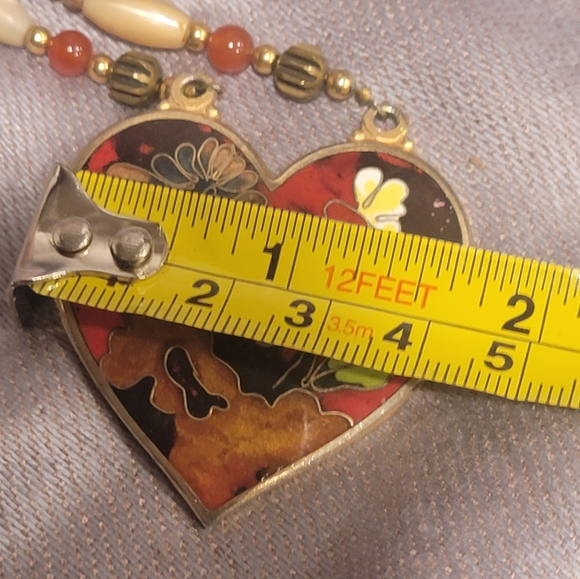 Vintage Enamel Cloisonne Floral Heart Pendant - Picture 4 of 9